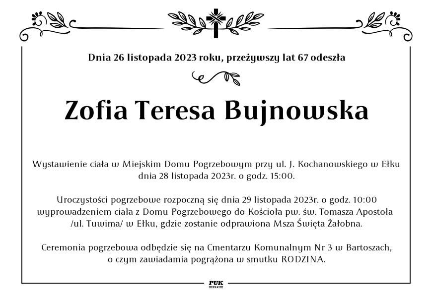 Zofia Teresa Bujnowska - nekrolog